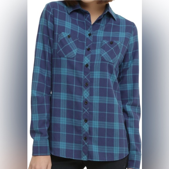 NWOT - Disney Lilo & Stitch Ohana Plaid Blue Woven Button-Up - Size XL - Picture 2 of 3